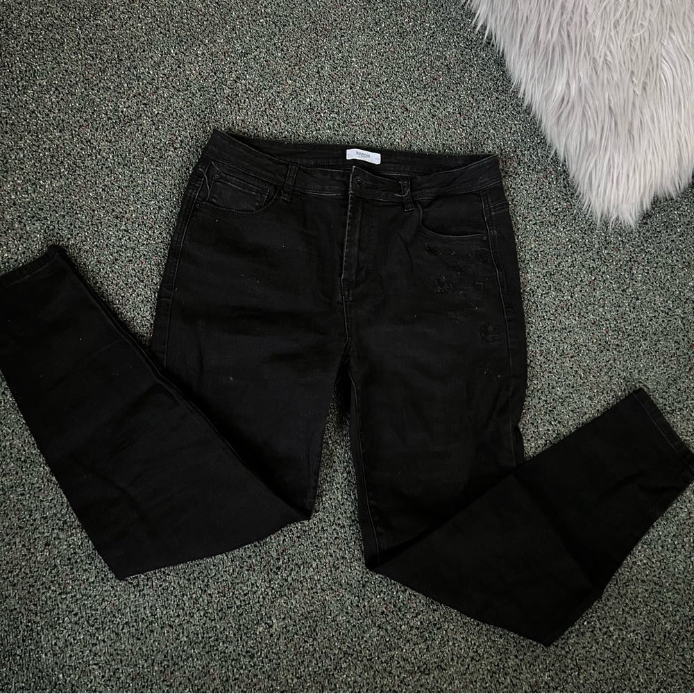 KENSIE JEANS Black Embroidered Embellished Skinny Jeans Casual Pants Trousers 30